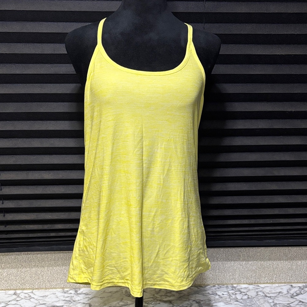 JOCKEY Women Yellow Spaghetti Strap Racerback Sheer Stripe Athletic Tank Medium
